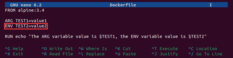 Defining an ENV variable in a Dockerfile.