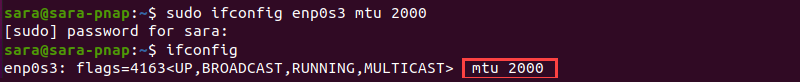 setting MTU with ifconfig terminal output