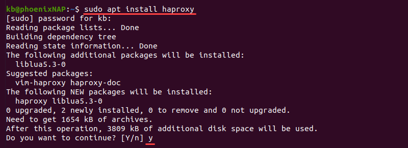sudo apt install haproxy terminal output