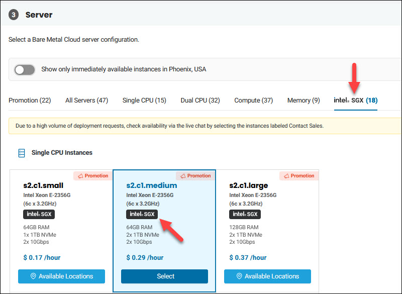 BMC portal with Intel SGX filter applied