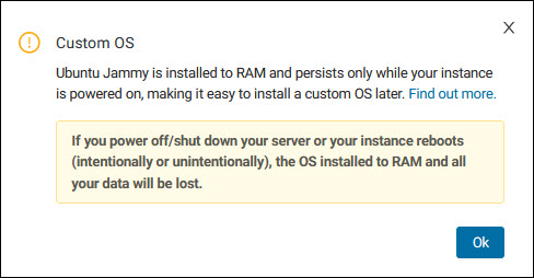 Custom OS warning message in the BMC portal. 