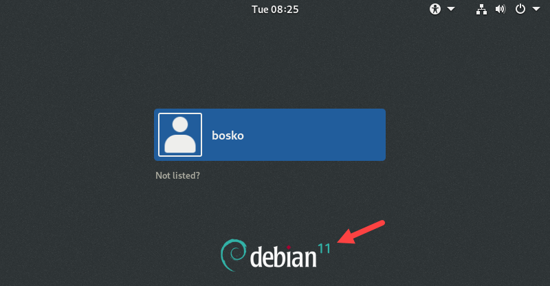 Debian 11 login screen.