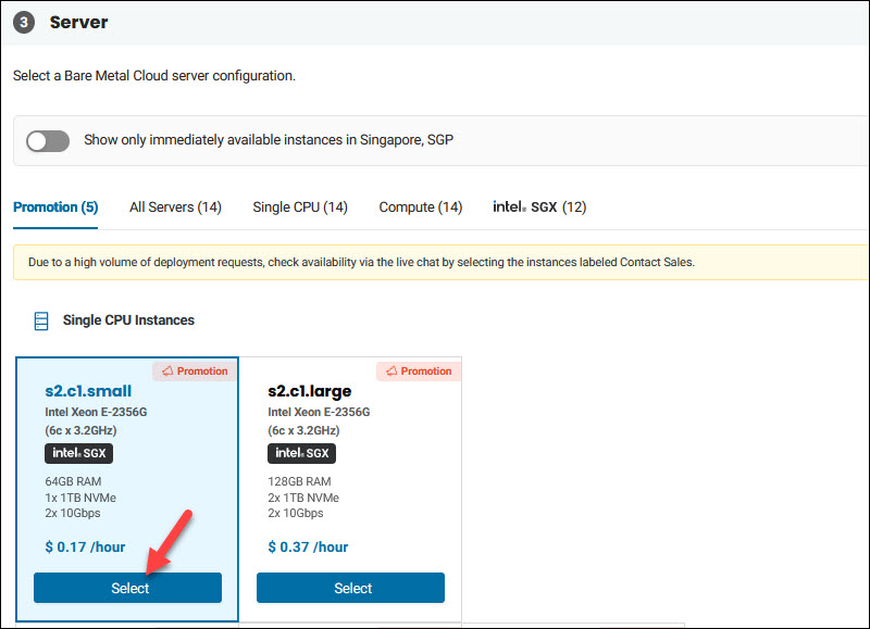 Selecting a BMC server instance for a Kubernetes cluster.