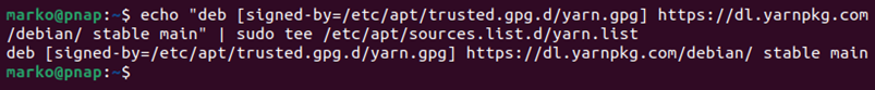 Add Yarn repository to your Ubuntu system.