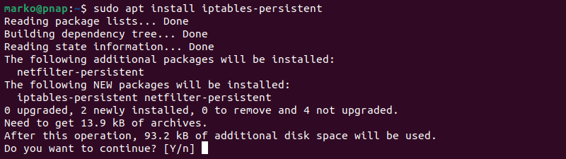 Install the iptables-persistent package.
