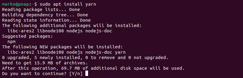 Install Yarn from the official repository.