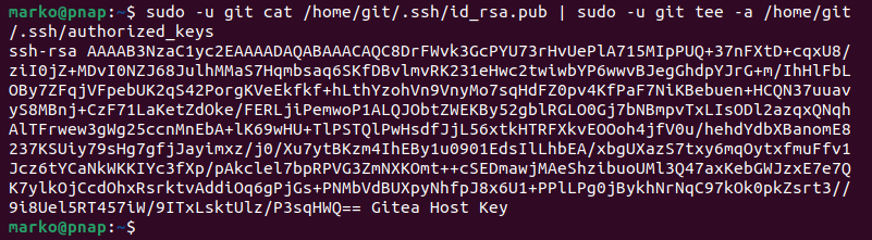 Moving the SSH key to the authorized_keys file.