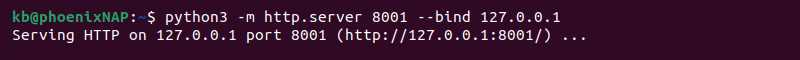 python3 -m http.server bind port 8001 terminal output