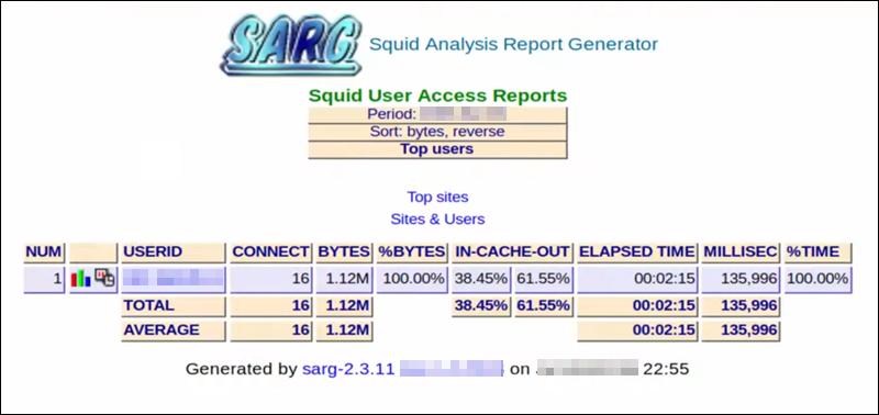 SARG utility example report.