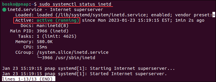 Checking telnet status on Ubuntu.