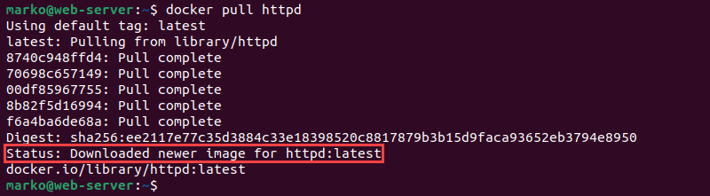 Pulling the Apache httpd image from Docker Hub.