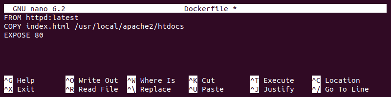 Editing Dockerfile for an Apache Docker image.