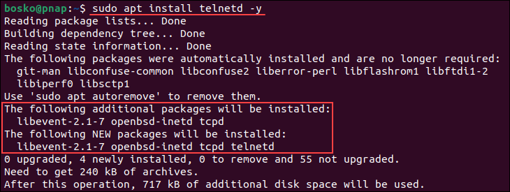 Installing telnet on Ubuntu.