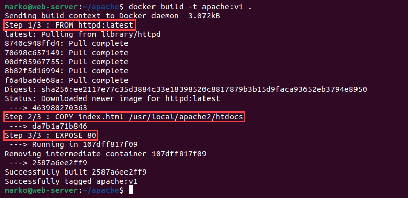 Building an Apache Docker image with Dockerfile.