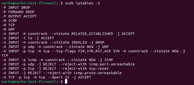 Viewing the active Iptables rules.