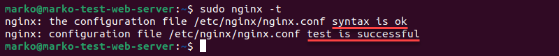 Testing Nginx configuration syntax.