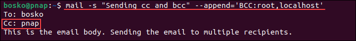 Sending email Cc and Bccs using the mail command. 