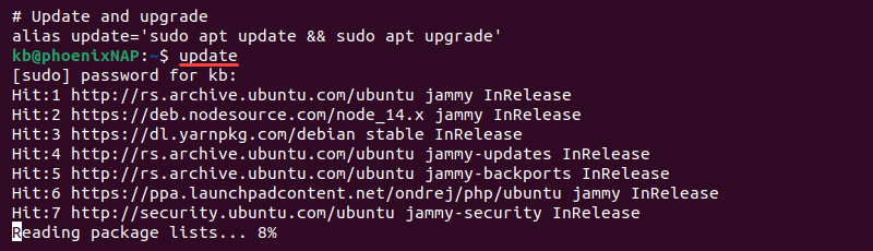 update terminal output