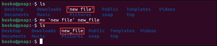 Renaming a file with a space in the filename.
