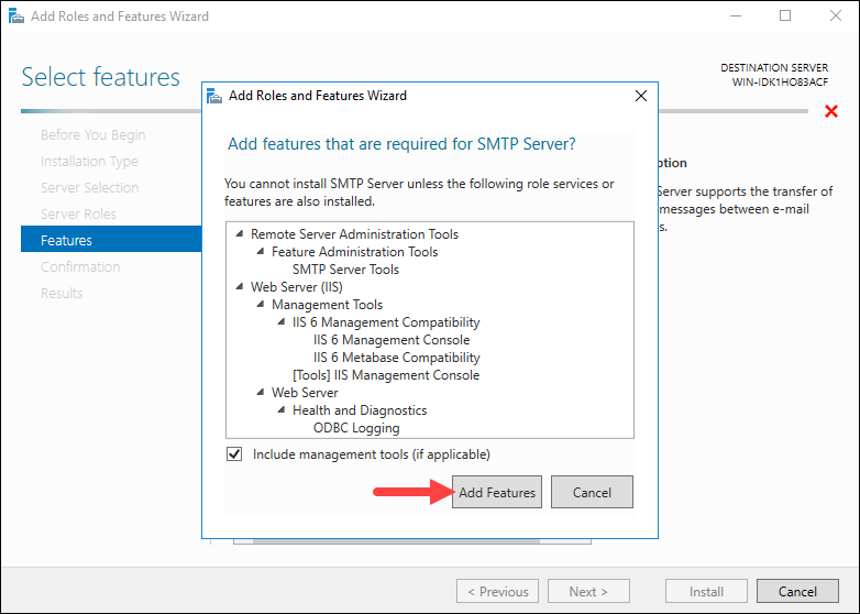 Installing missing features for SMTP.