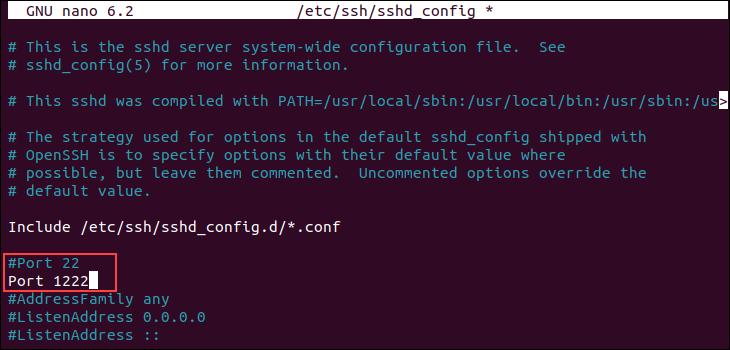 Editing the SSH configuration file in Linux.