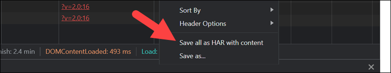 How to save a HAR file.