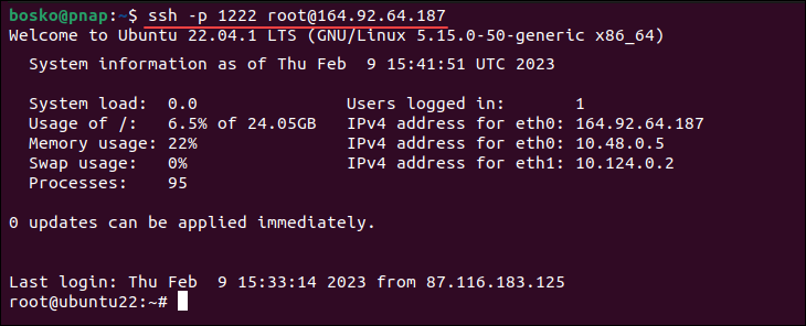 Establish SSH connection using a custom port.