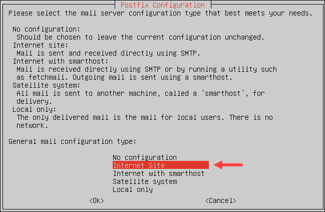 Configuring Postfix after installation.