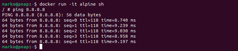 Exiting a Docker container without stopping it, using keyboard shortcuts.