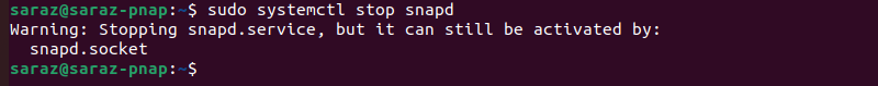 sudo systemctl stop snapd terminal output