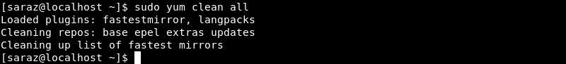 sudo yum clean all terminal output