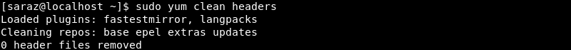 sudo yum clean headers terminal output
