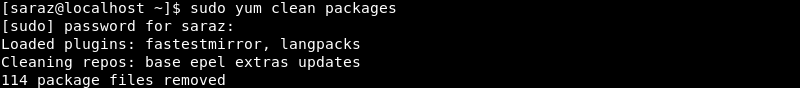 sudo yum clean packages terminal output