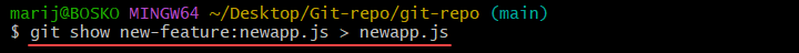 Checking out a file on another branch using git show.