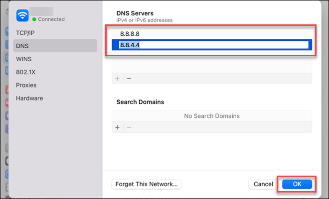 macOS DNS servers Google addresses