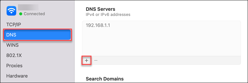 macOS DNS servers menu