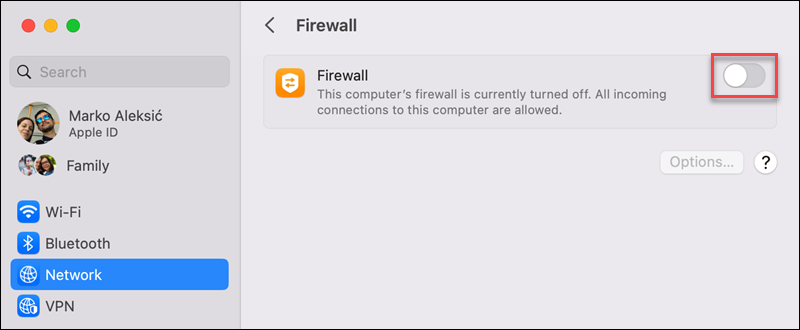 macOS firewall off
