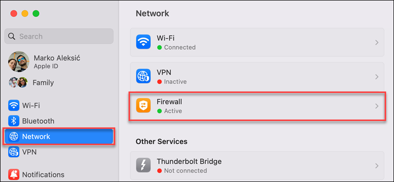 macOS network firewall settings