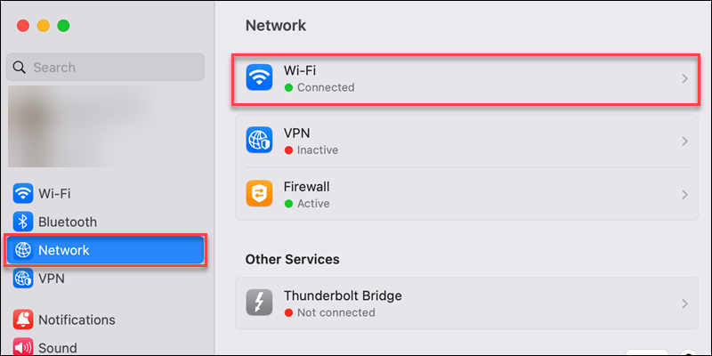 macOS network settings field