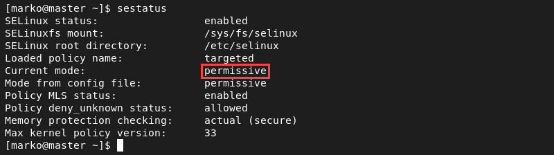Checking the status of SELinux.