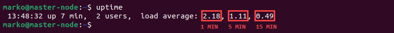 Checking the average server load using the uptime command.