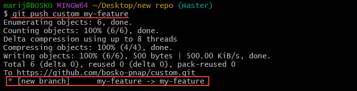 Pushing changes in Git to a custom remote.
