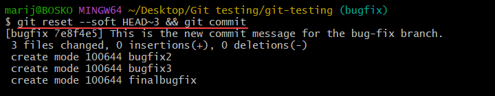 Squashing Git commits using git reset.