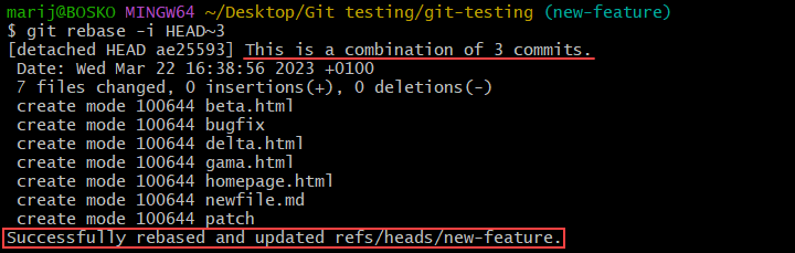 Squashing commits using Git interactive rebase.