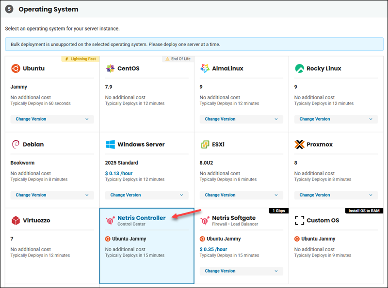 The Netris Controller OS selection in BMC portal