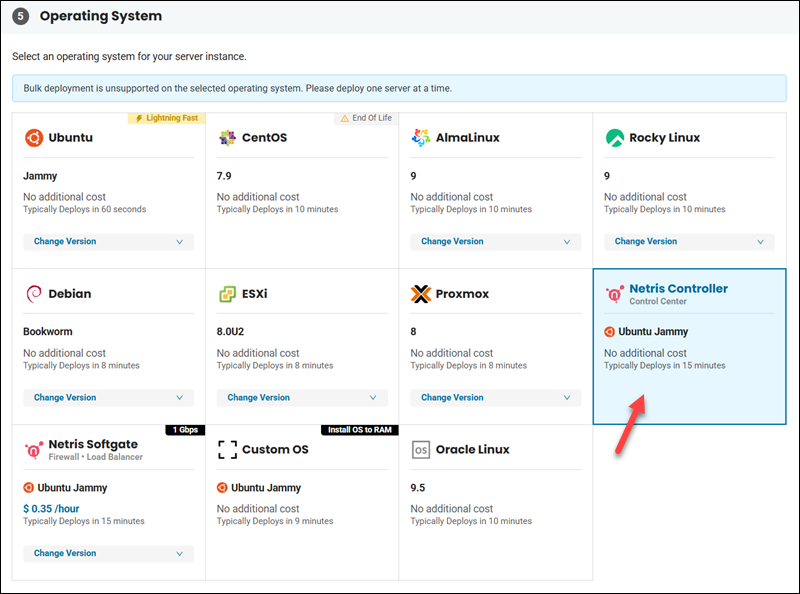 The Netris Controller OS selection in BMC portal.