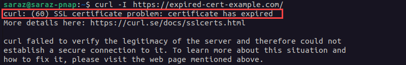 Checking for an expired website certificate using curl.