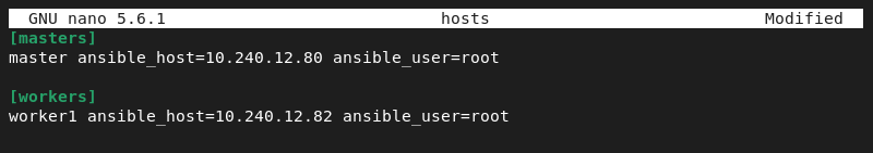 Editing the Ansible hosts file.