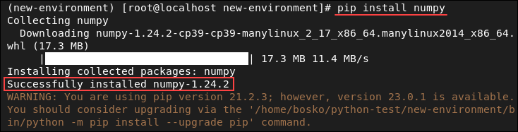 Installing the numpy package for Python.