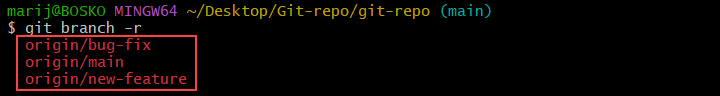 List remote Git branches.